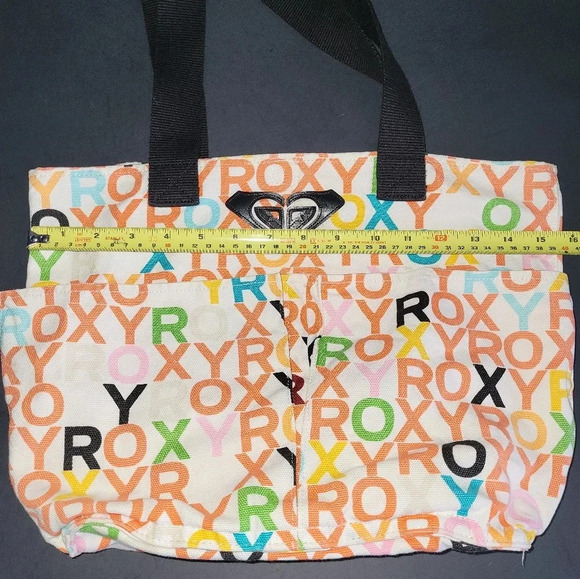 Roxy White Orange Colorful Tote with Black Straps Hook and Loop Closure - Picture 5 of 6